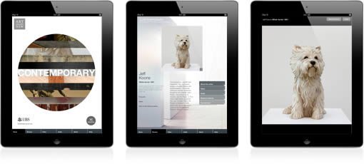 Three pages from the Contemporary app